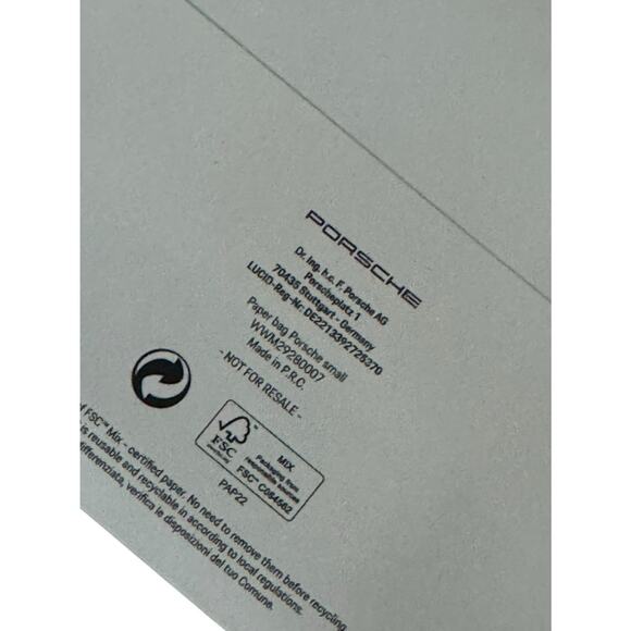 Porsche Car Authentic Paper White Shopping Gift Bag Handle 10"x12" German Euro - Picture 3 of 8